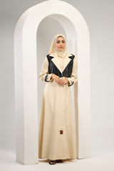 Modern Contrast Abaya in Beige