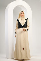 Modern Contrast Abaya in Beige