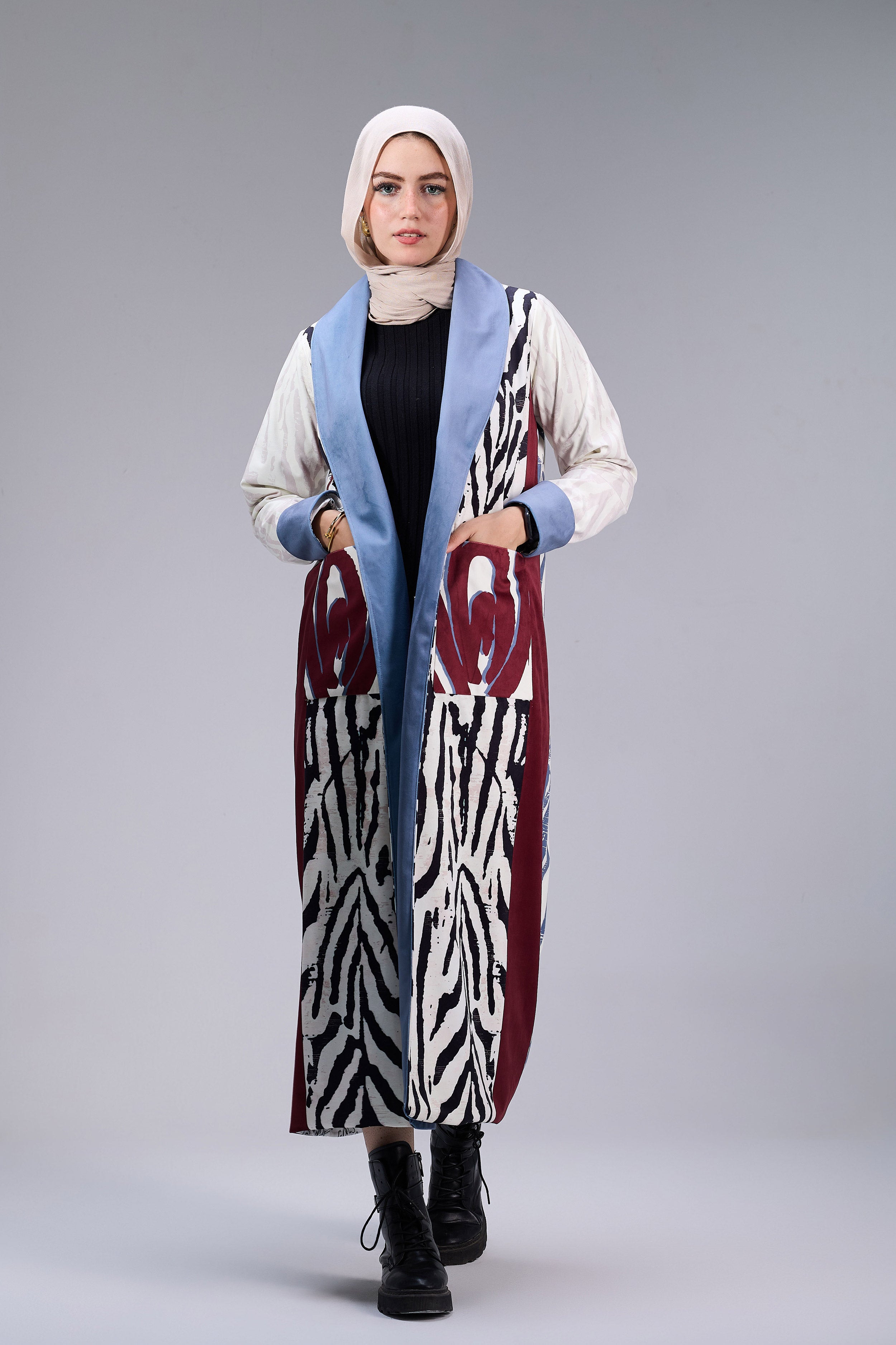 Oceanic Abstract Elegance Long Coat