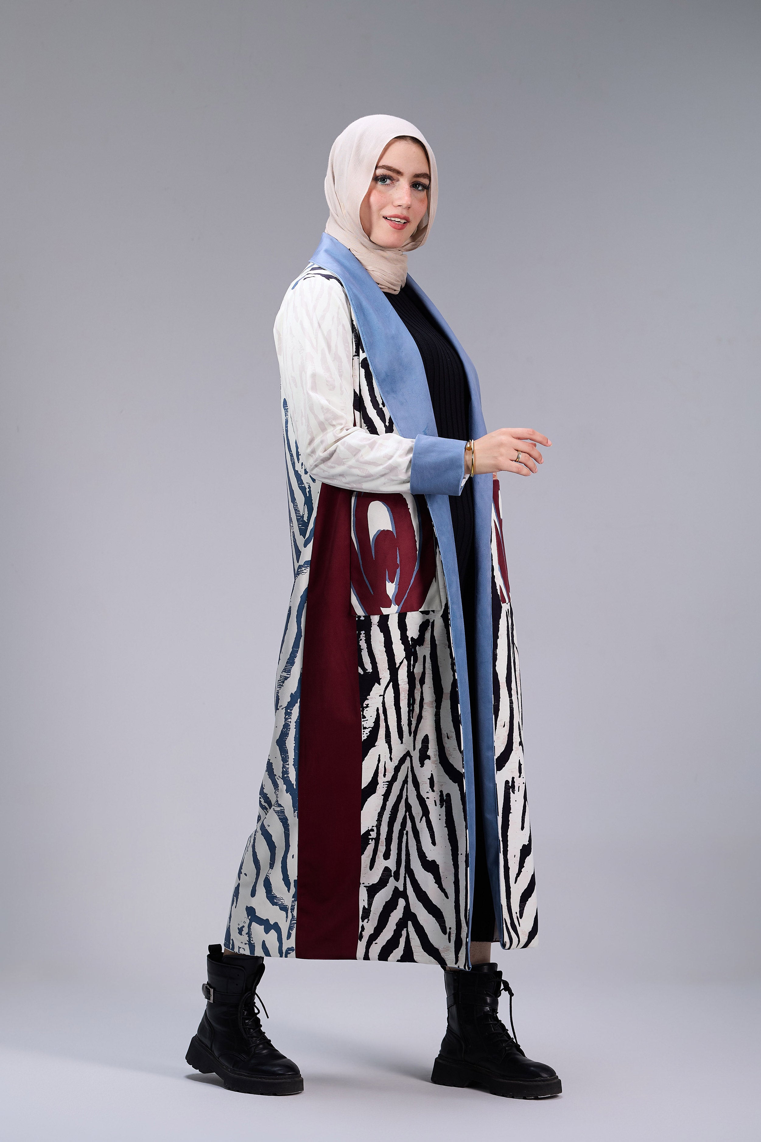 Oceanic Abstract Elegance Long Coat