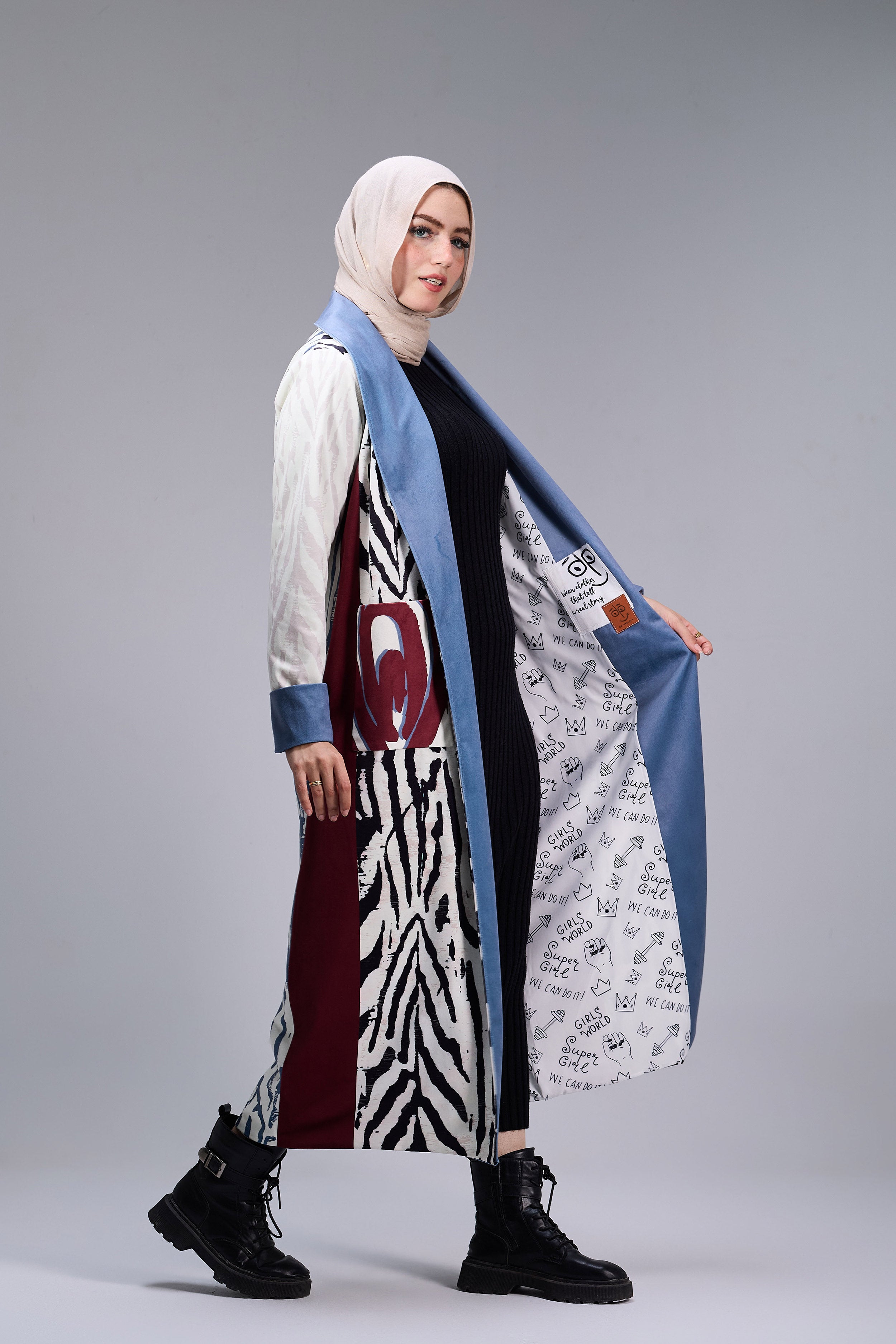 Oceanic Abstract Elegance Long Coat