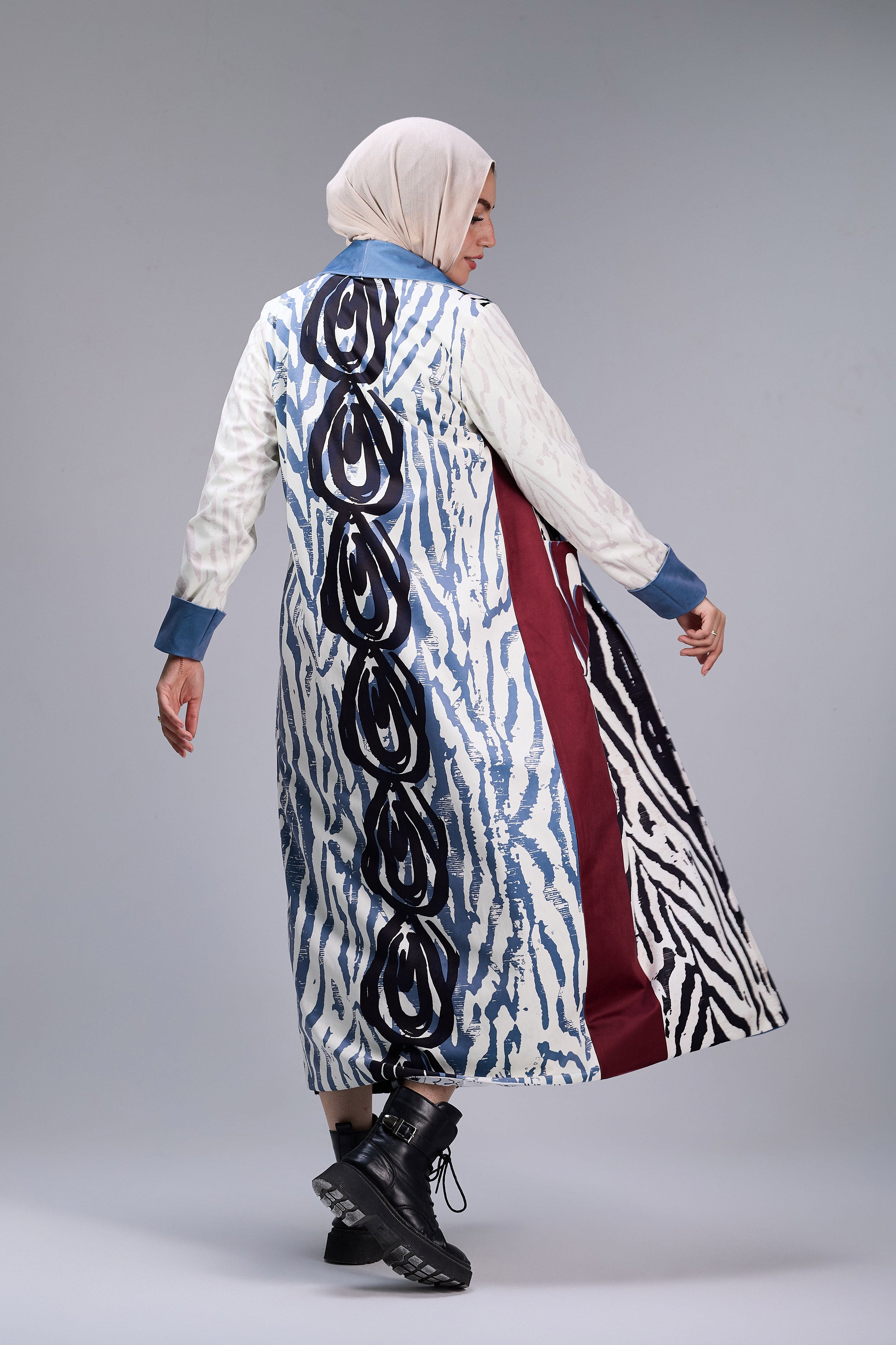 Oceanic Abstract Elegance Long Coat