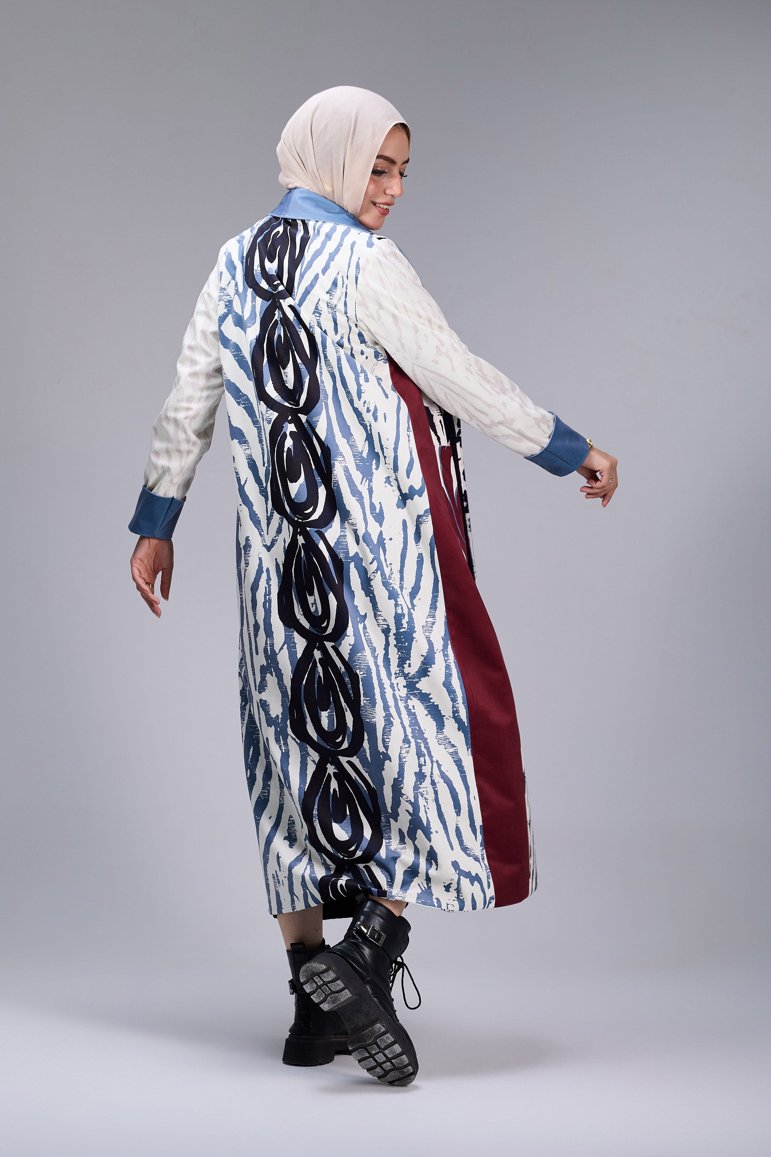 Oceanic Abstract Elegance Long Coat