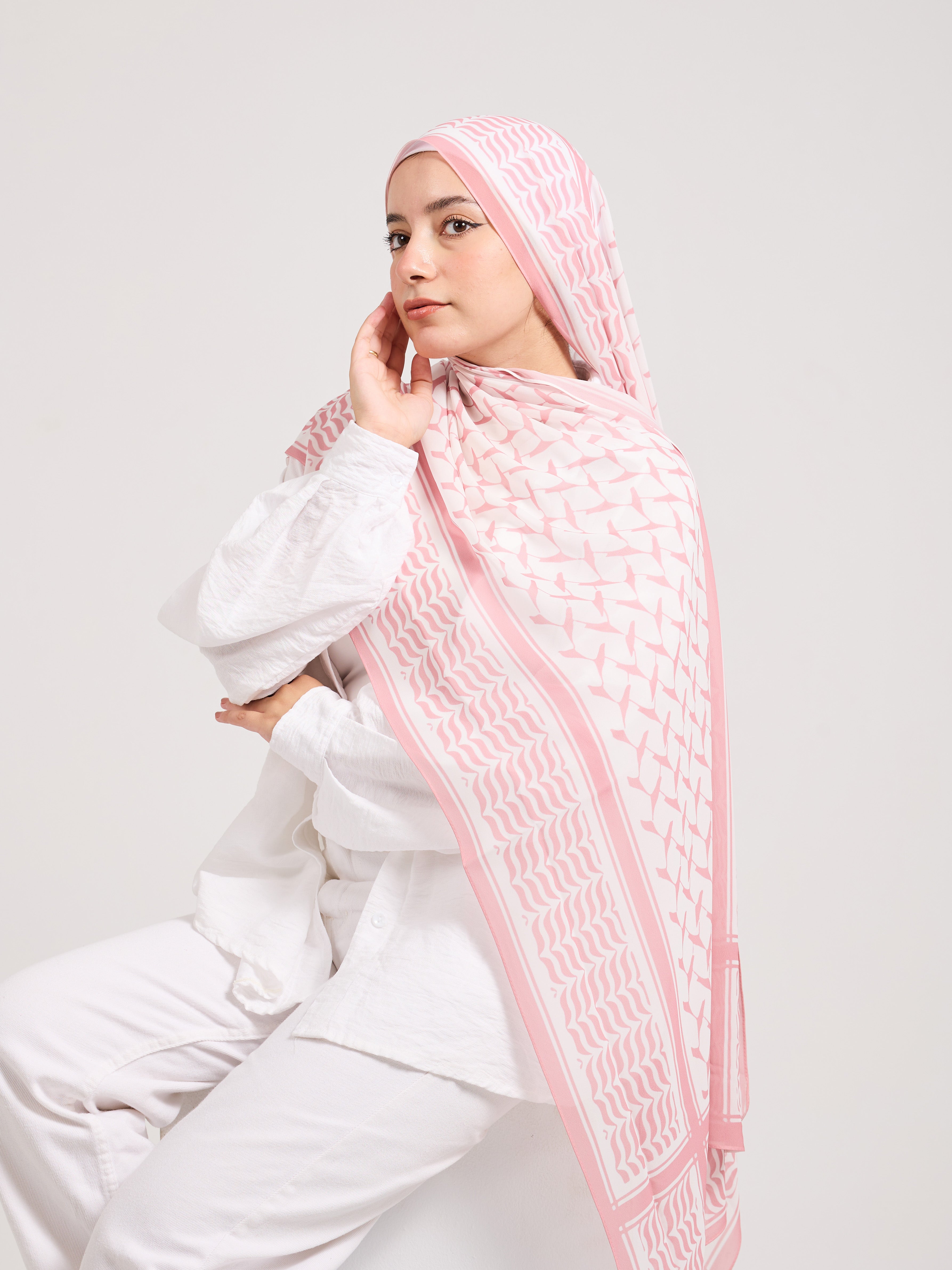 Elegant Pink Geometric Chiffon Hijab