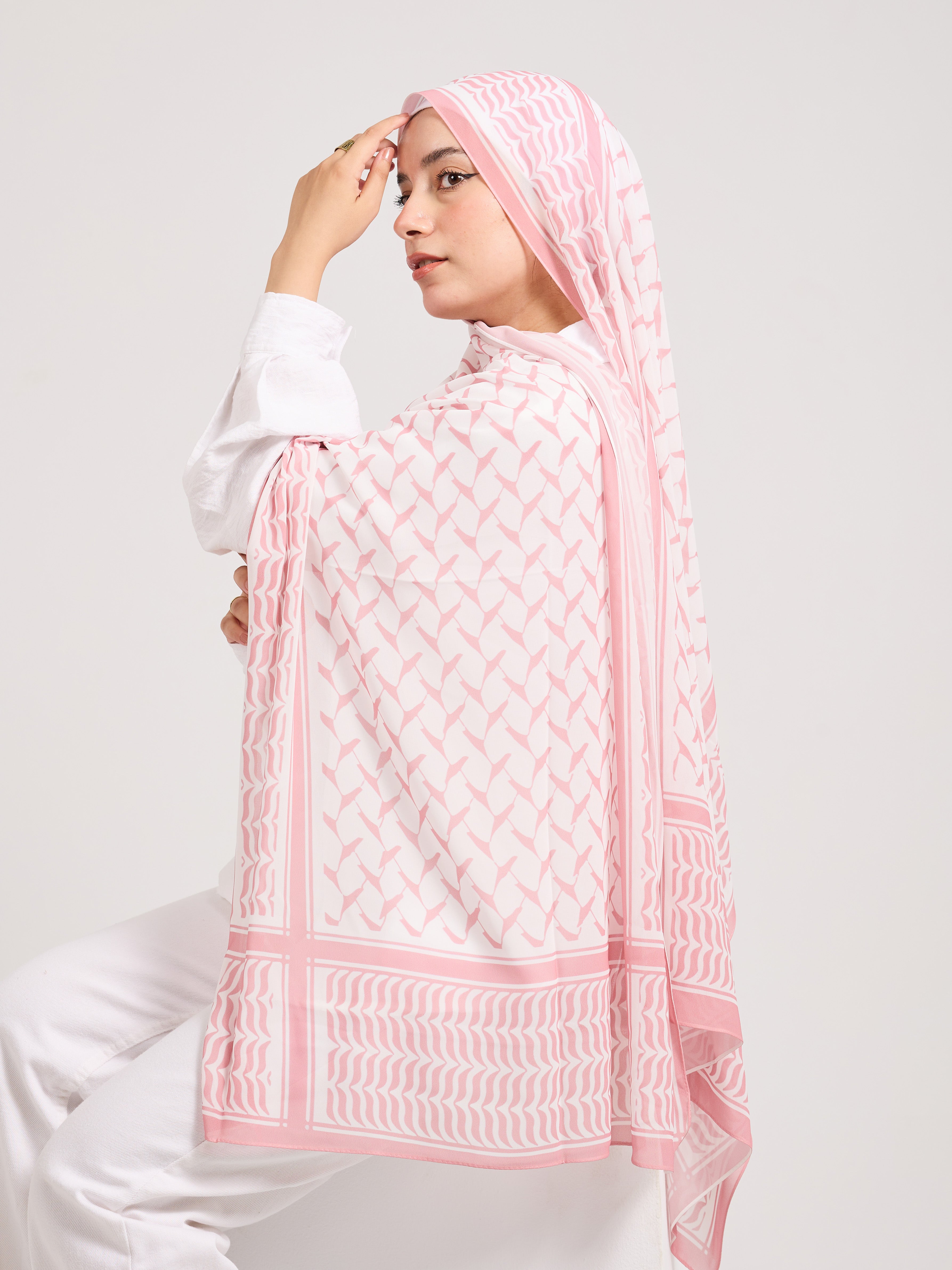 Elegant Pink Geometric Chiffon Hijab