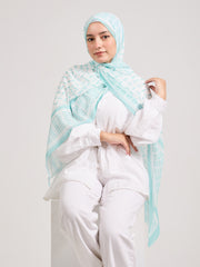 Mint Breeze - Light Blue Chiffon Hijab with Geometric Pattern