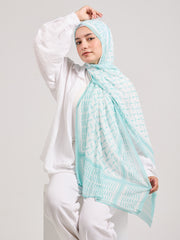 Mint Breeze - Light Blue Chiffon Hijab with Geometric Pattern