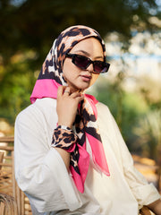 Fuchsia Glam - Leopard Print Scarf with Pink Border