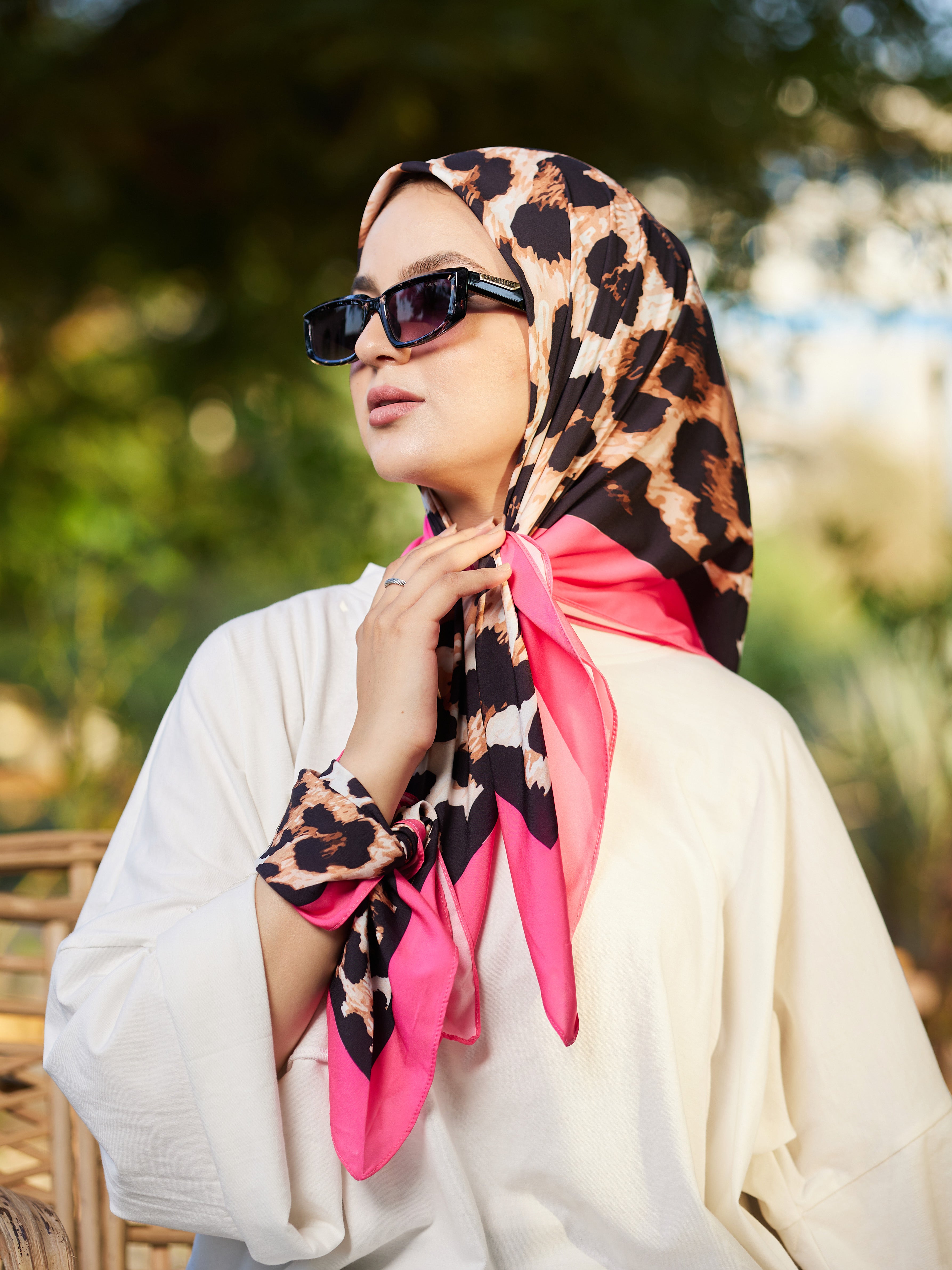 Fuchsia Glam - Leopard Print Scarf with Pink Border