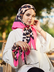 Fuchsia Glam - Leopard Print Scarf with Pink Border