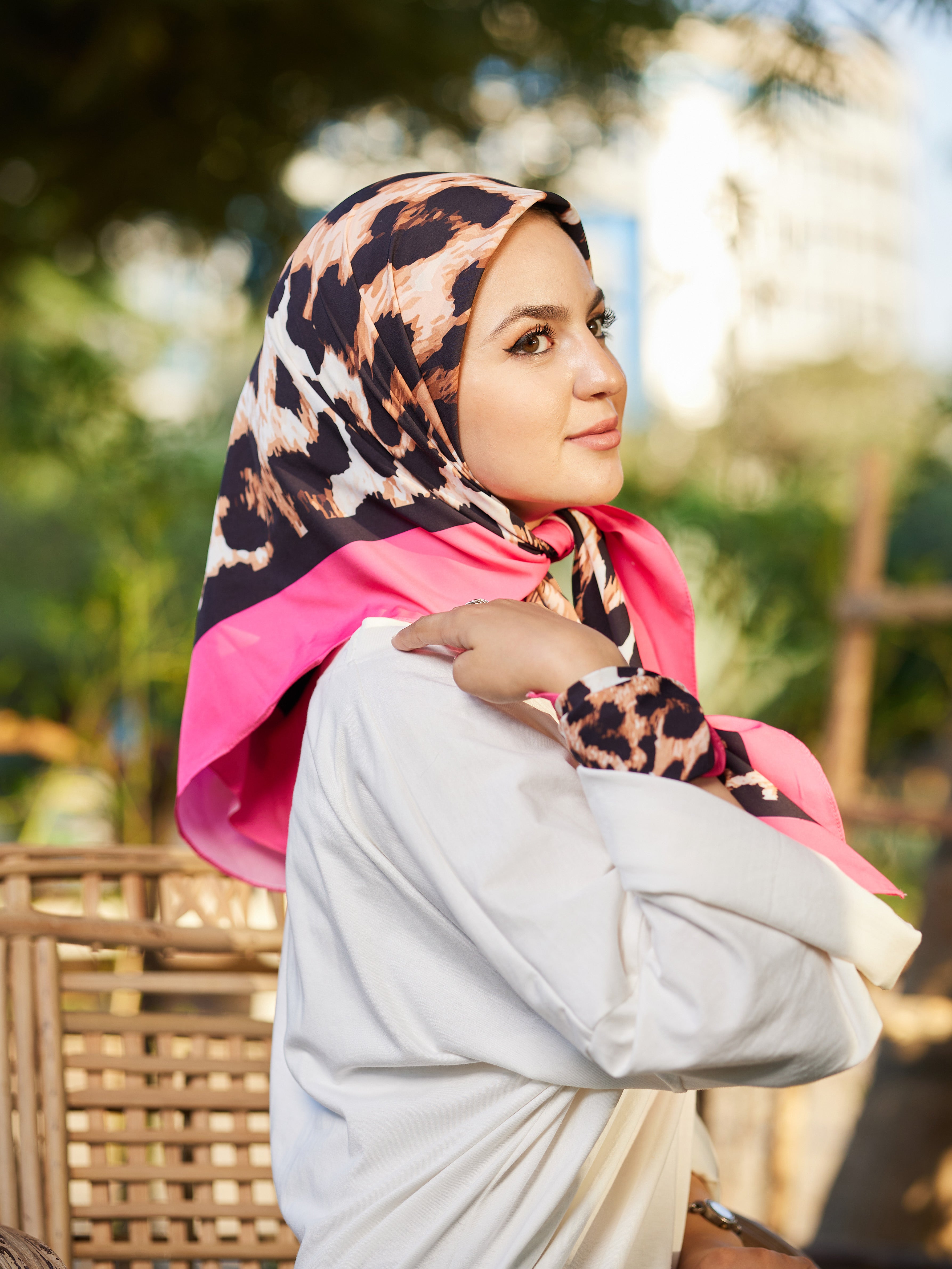 Fuchsia Glam - Leopard Print Scarf with Pink Border