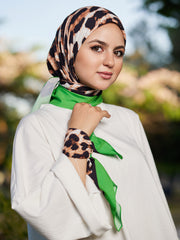 Jungle Chic - Leopard Print Scarf with Green Border