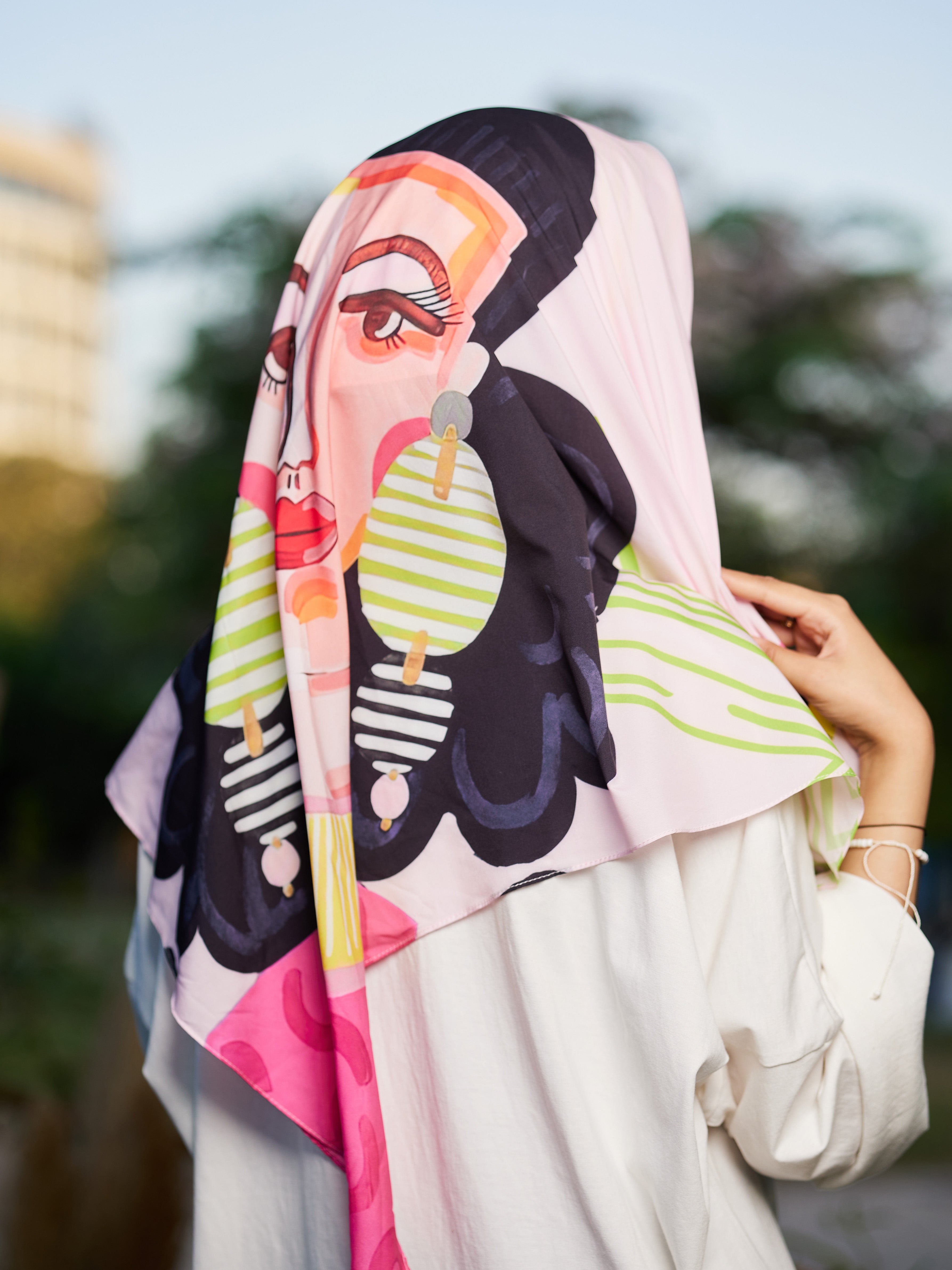 Pop Art Muse - Bold Portrait and Graphic Scarf